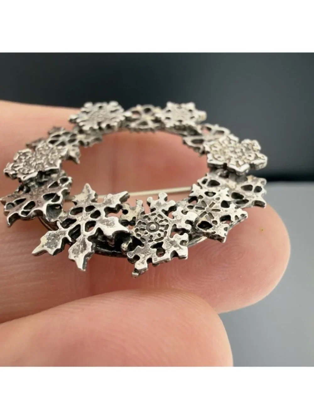 Vintage Sterling Silver Brooch Snowflake Wreath Great Falls Metal Works GFMW